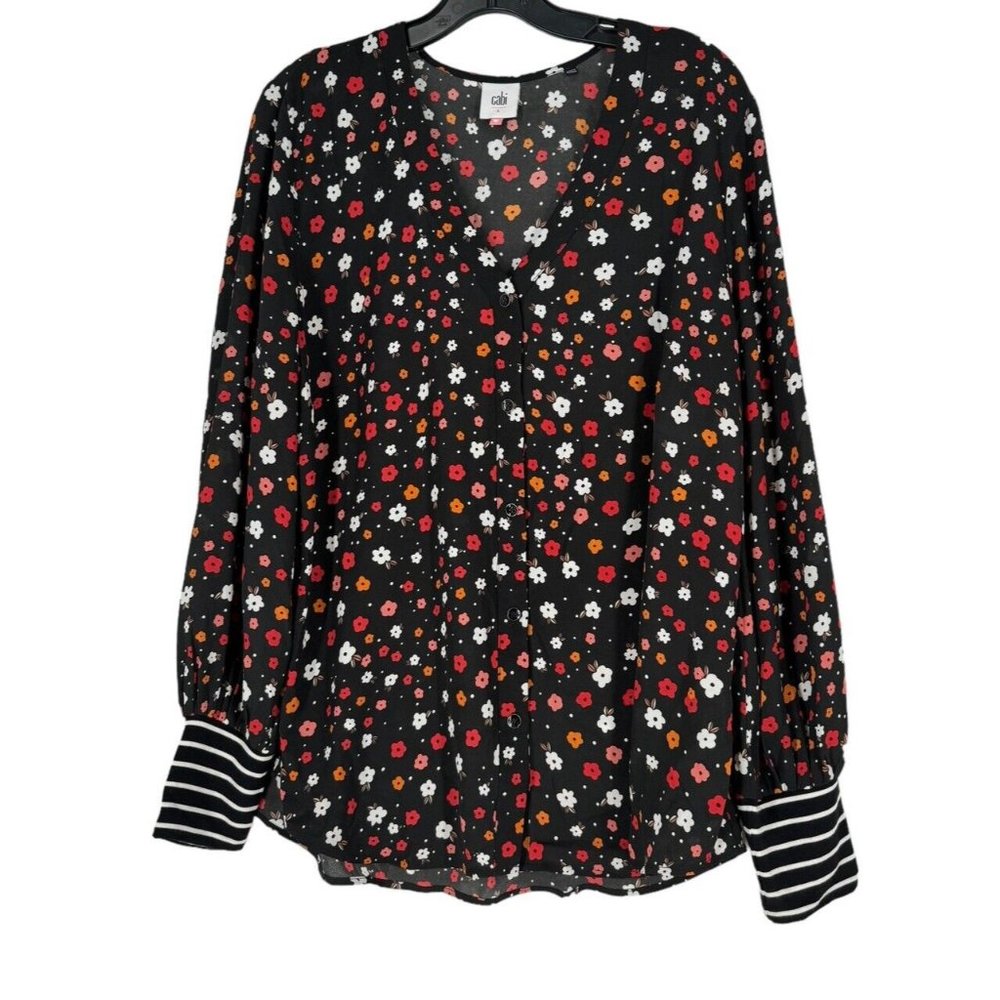 Cabi Blouse Top Women’s Black Floral Long Sleeve Cheerful Heart of CAbi Sz Large